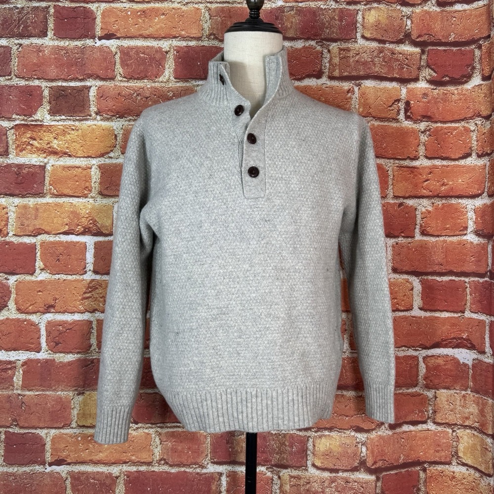 GANT Men's 100% Wool 1/4 Button Long Sleeve Sweater‎ Size XL Mock Neck Fall Cozy